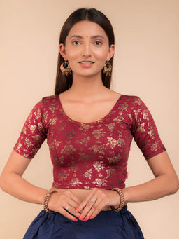 BINDIGASM'S ADVI - Akshar Rose Gold Rose - 3D Foil Maroon Blouse