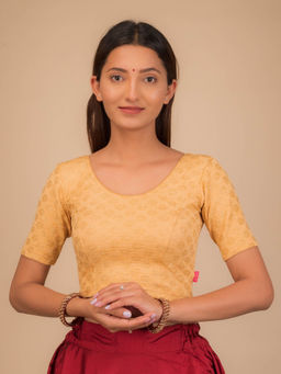 BINDIGASM'S ADVI - Chandrika Floral Foil With Pearl At Back Stretchable Pull On Beige Blouse