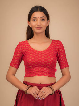 BINDIGASM'S ADVI - Chandrika Floral Foil With Pearl At Back Stretchable Pull On Red Blouse