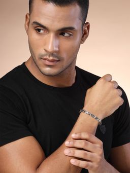 Karatcart - Bohey by Men Silver and Black Link Bracelet for Men