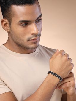 Karatcart - Bohey by Men Silver and Black Link Bracelet for Men