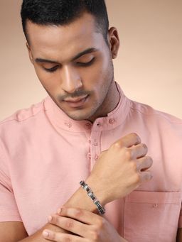Karatcart - Bohey by Black and Silver Link Bracelet for Men