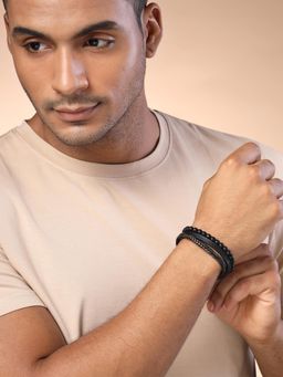 Karatcart - Bohey by Black and Silver Link Bracelet for Men