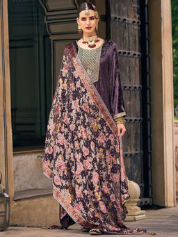 Stylee LIFESTYLE - Purple Velvet Embroidered Dress Material (Set of 3)