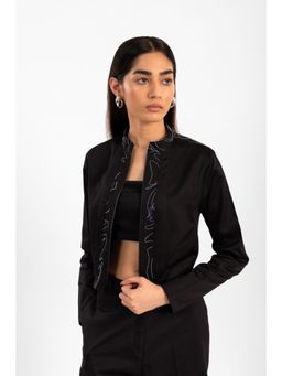 Contemponari - Black Verona Embroidered Bomber Jacket