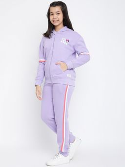 Lil Tomatoes - Girls Printed Cotton Fleece Track Suits Purple