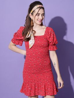 Trend Arrest - Red Printed Smoking Dress