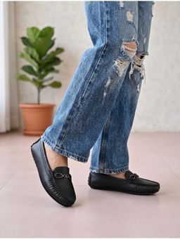 ALCAZO - Women Black Synthetic Leather Loafers