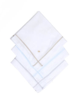Arrow - Men White Striped Border Cotton Handkerchiefs (Pack of 3)