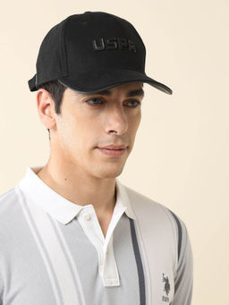 U.S. Polo Assn. Denim Co. - Black Brand Leather Embossed Twill Cap