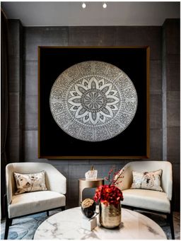 The Art House - Black Beige Mandala Art Printed Framed Wall Painting