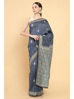 Soch - Women Grey Silk Printed Saree with Stitched Blouse