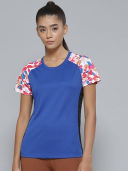 Alcis - Women Blue Pink Printed Slim Fit Sports T-shirt