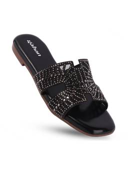 Gahan - Womens Black Embellished Stonework Ethnic Party Wear Flats