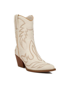 London Rag - Faux Leather Patchwork Detail Cowboy Casual Boots Cream