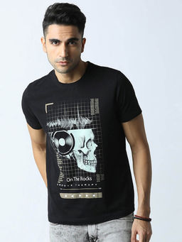 Huetrap - Mens Round Neck Half Sleeves Black T-shirt