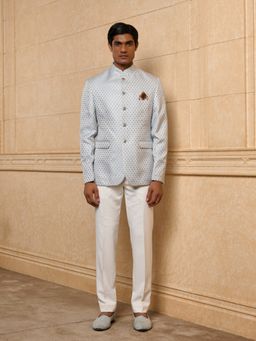 TASVA - Light Grey Woven Bandhgala and Pant
