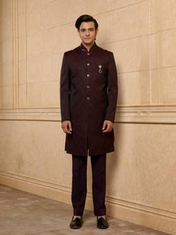 TASVA - Wine Woven Bandhgala and Pant
