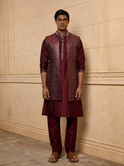 TASVA - Maroon Kurta Jacket and Pant