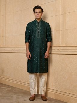 TASVA - Dark Green Embroidered Kurta and Pant
