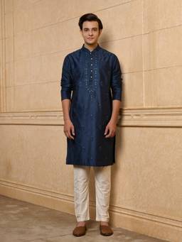 TASVA - Navy Blue Embroidered Kurta and Pant