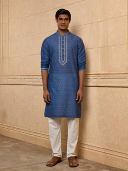 TASVA - Navy Blue Embroidered Kurta and Pant