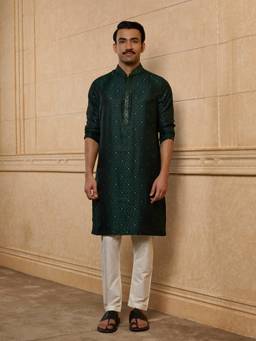 TASVA - Dark Green Embroidered Kurta and Pant