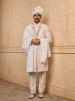 TASVA - Pink Zardozi Embroidered Sherwani Kurta Pant with Dupatta