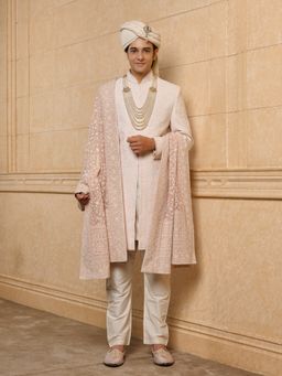 TASVA - Pink Embroidered Sherwani Kurta Pant with Dupatta