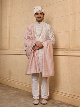 TASVA - Purple Zardozi Embroidered Sherwani Kurta Pant with Dupatta