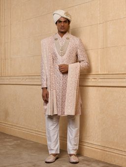 TASVA - Pink Zardozi Embroidered Sherwani Kurta Pant with Dupatta