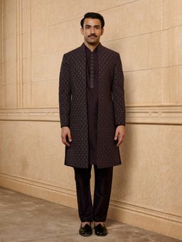 TASVA - Purple Zardozi Embroidered Sherwani Kurta and Pant