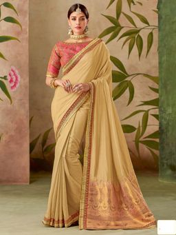 Odette - Beige Silk Designer Saree with Unstitched Blouse