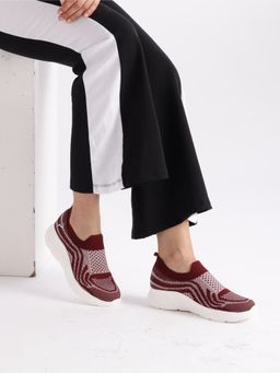 Marc Loire - Women Maroon Slip-On Woven Design Sneakers
