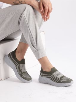 Marc Loire - Women Olive Slip-On Woven Design Sneakers