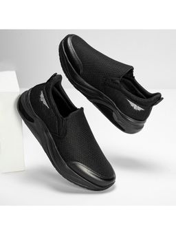 Red Tape - Men Textured Black and Black Walking Slip-On Shoes