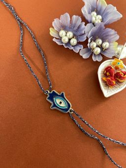 Digital Dress Room - Designer Rakhi Blue Evil Eye Hamsa Beautiful Thread Rakhi