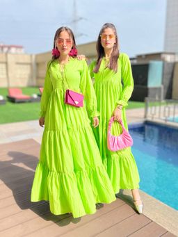 DIMPLE DESIGN STUDIO - Lime Tier Cotton Dress