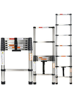 Story@Home - Silver Telescopic Carbon Steel Foldable Anti-Skid Ladder