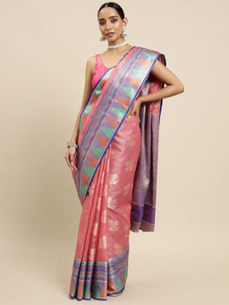 Mimosa - Womens Kanjivaram Art Silk Saree with Unstiched Blouse (5647-10264-TD-GJ-RB)