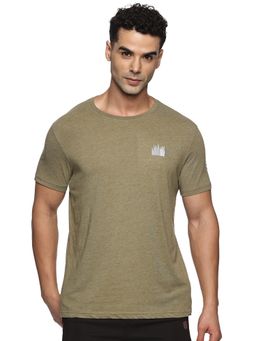 DOMIN8 - Men Olive Polycotton Solid Regular Fit T-Shirt