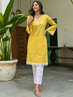 Lavanya The Label - Mustard Yellow Kurta (Set of 2)