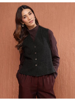 Fabindia - Grey Wool Regular Fit Waist Coat