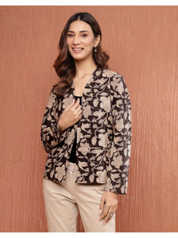 Fabindia - Black Cotton Linen Kalamkari Printed Blazer