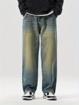 Off Duty India - Vintage Yellowish Blue Loose Straight Fit Denim