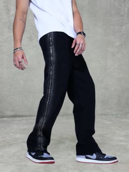 Off Duty India - Black Diagonal Zip Design Flare Jeans