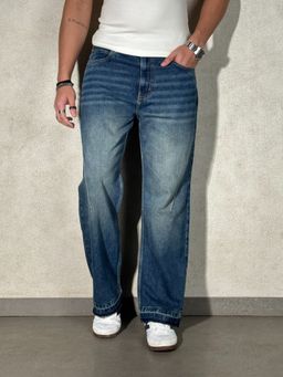 Off Duty India - Blue Raw Fringed Washed Baggy Jeans