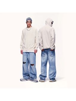 Off Duty India - Blue Ripped Wide Leg Jeans