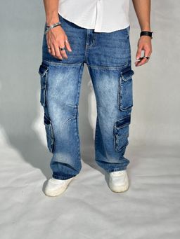 Off Duty India - Blue Surge Wide Leg Cargo Jeans