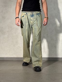 Off Duty India - Faded Blue Mud Dyed Washed Bootcut Jeans